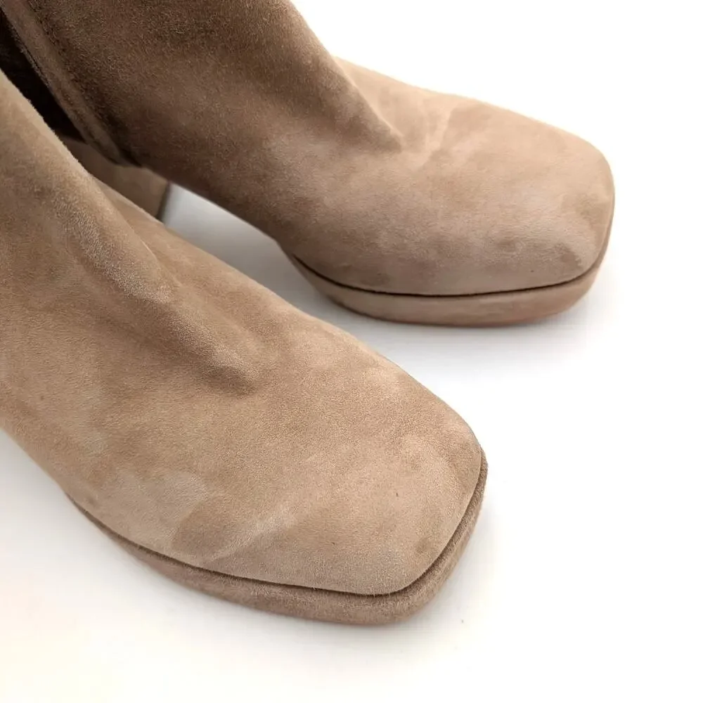 Dolce Vita Ulyses Platform Ankle Boots Square Toe Women's Beige Size US8.5 EU39